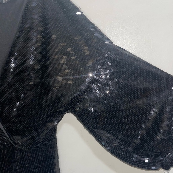 Boohoo Plus Size Sequin Faux Wrap Fringe Long Sleeve Boho MIDI - Picture 12 of 14